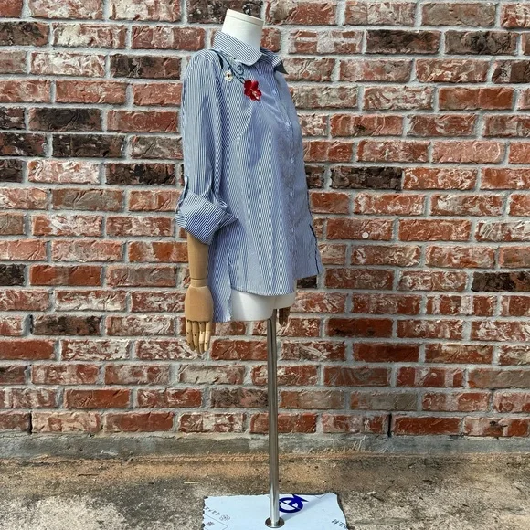 Kontrol vintage ‘00s pinstriped, embroidered long sleeve top / S / EUC - Picture 10 of 14